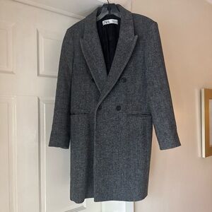 Zara Charcoal Double-Breasted Wool Coat - NEW